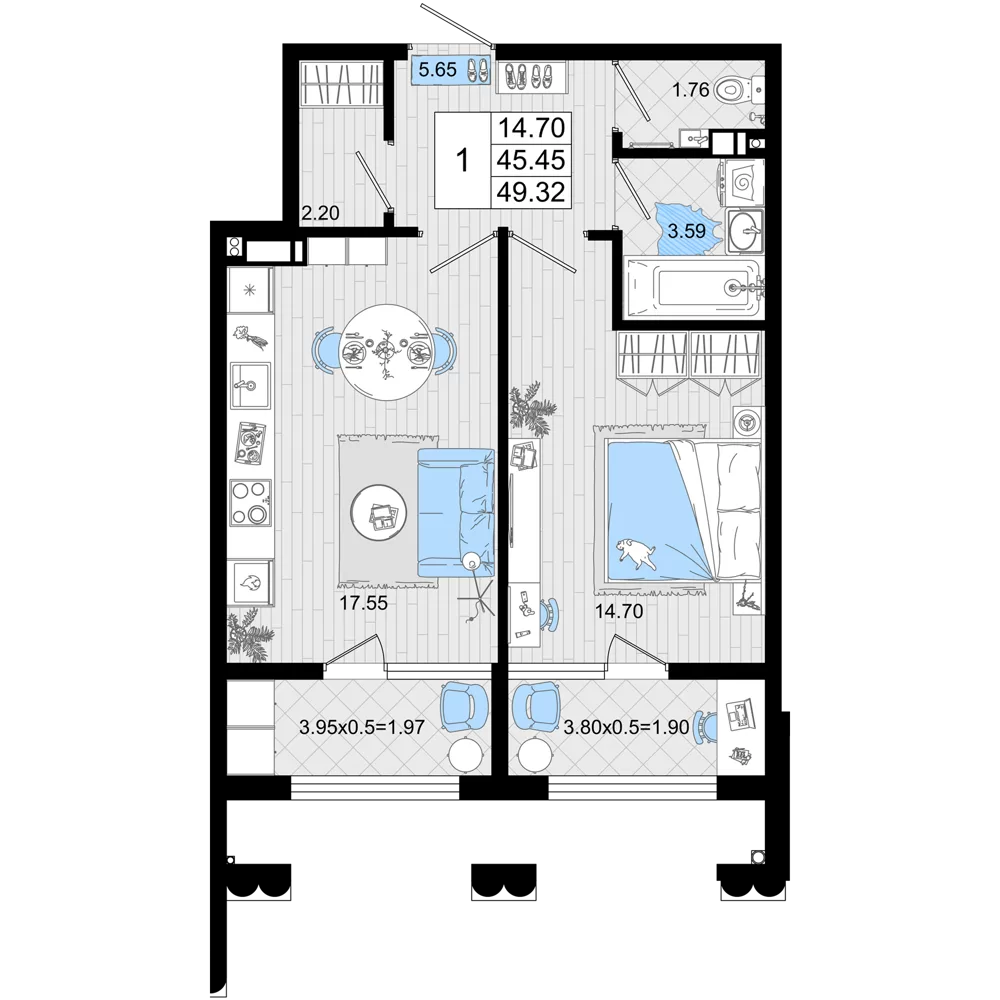 1-комн. 49.32 м2