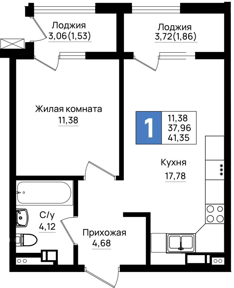 1-комн. 41.35 м2 — Общие фото 2