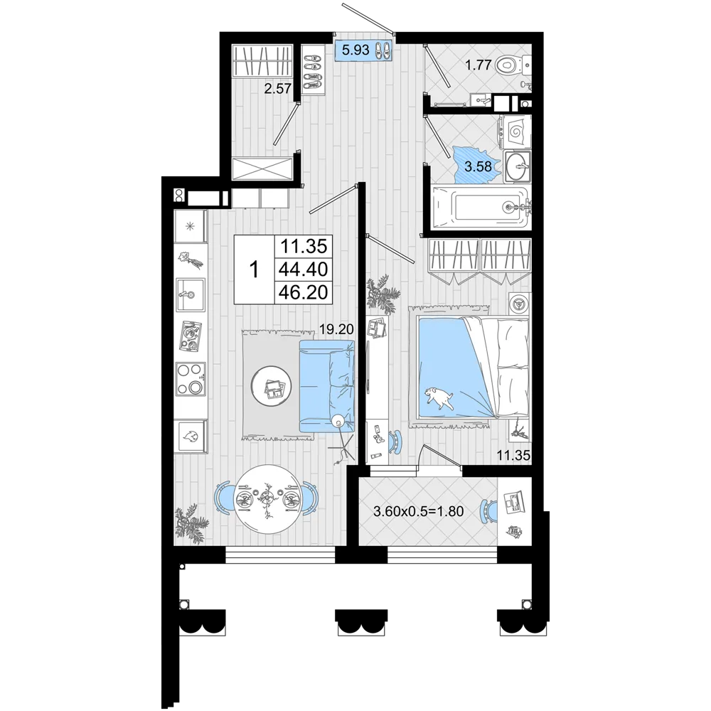 1-комнатная
