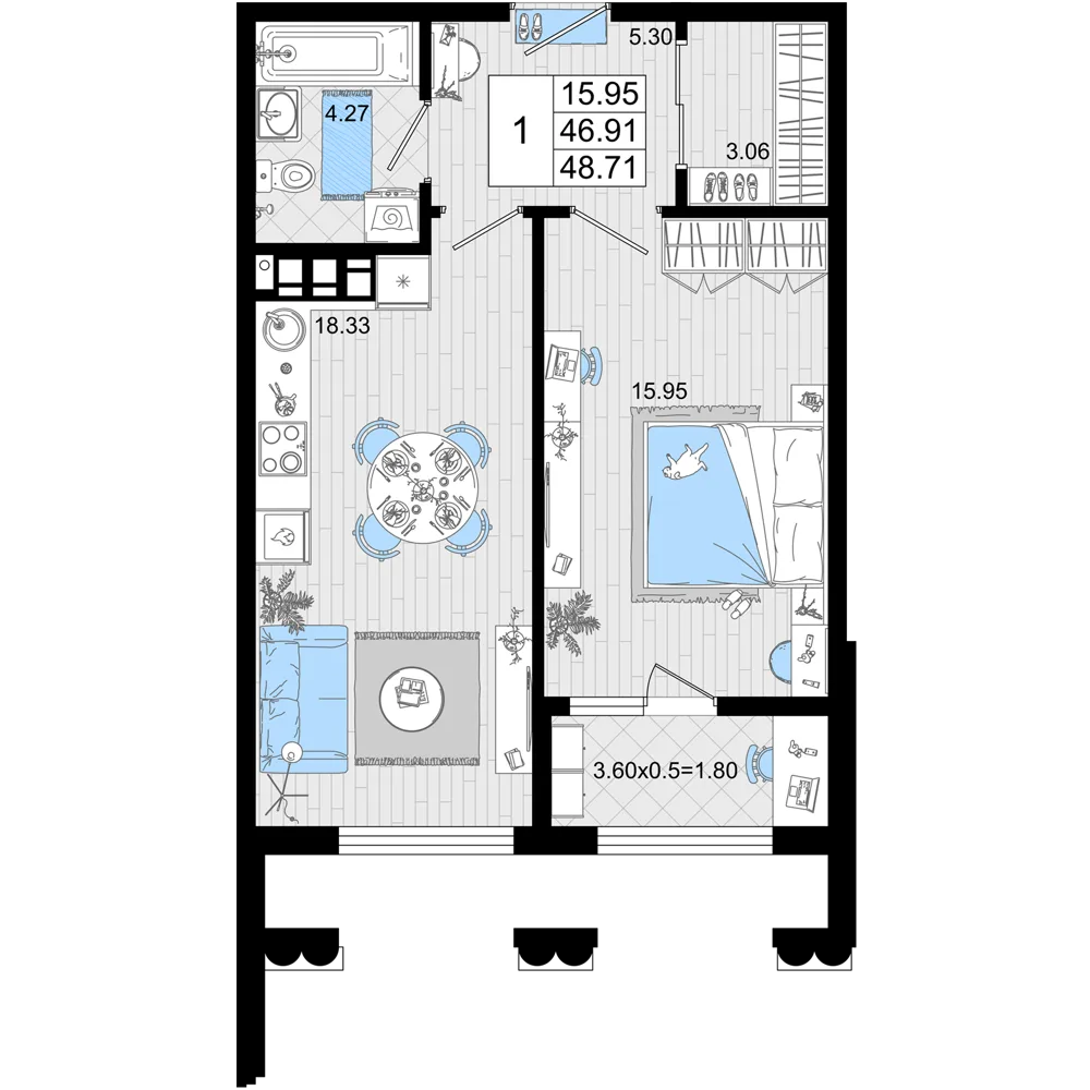 1-комнатная