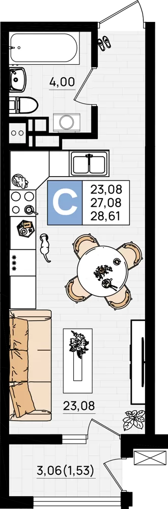 Студия 28.61 м2