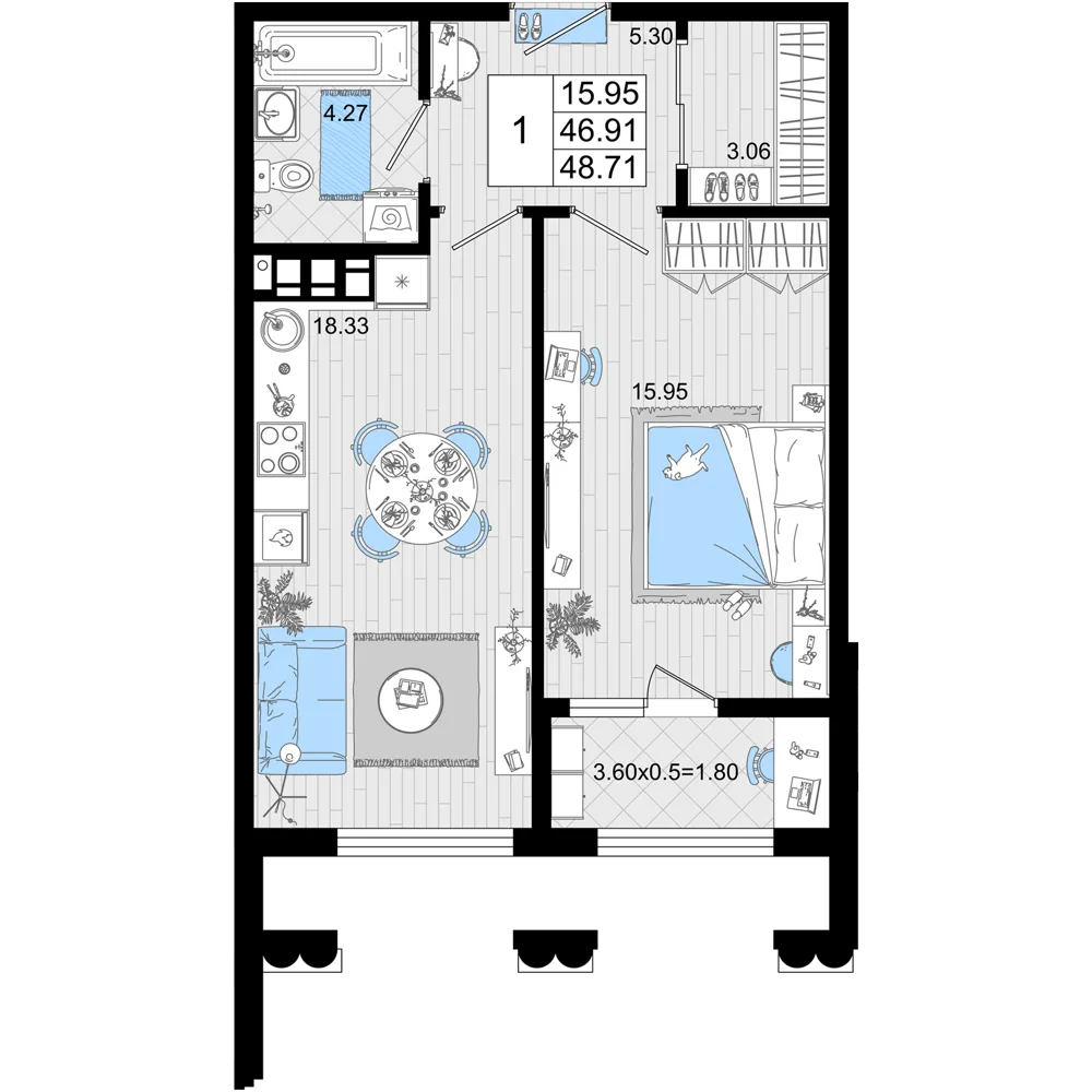1-комнатная