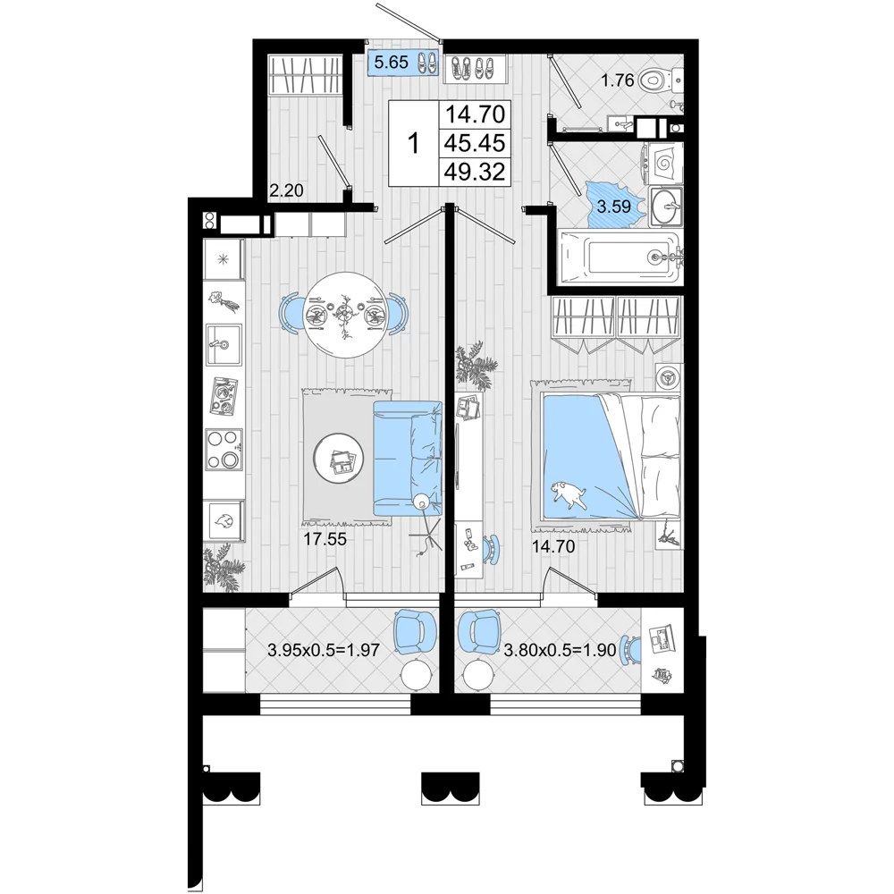 1-комнатная