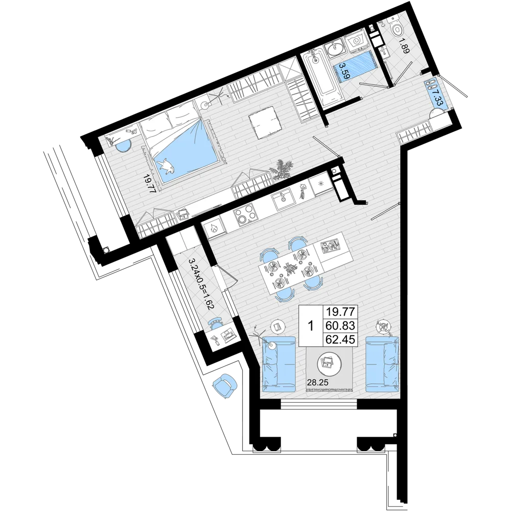 1-комнатная